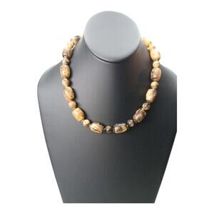 Genuine Lucite Chunky Beaded Necklace Brown & Tan Marbled Mid-Century Retro